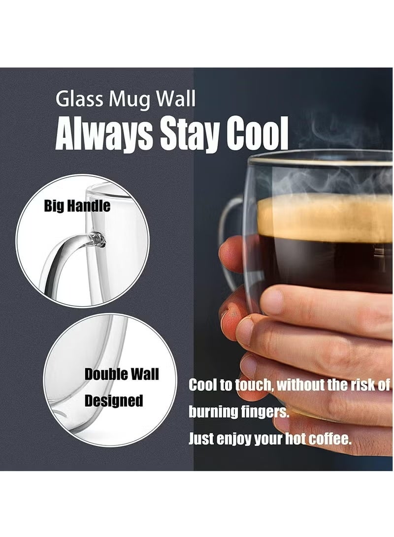 Double Wall Glass Coffee Mug with Handle, Heat Resistant Clear Borosilicate Glass Cup for Tea, Coffee, Latte, Cappuccino - Image 3